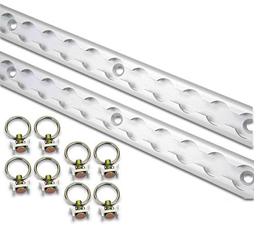 Mytee Products Heavy Duty Aluminum 4ft L-Track (2 Pcs) w/L-Track Stud Stainless Steel Ring (8 Pcs) Tie Down System for Enclosed Trailers and Cargo Vans