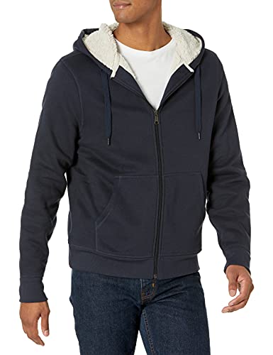 Amazon Essentials Men's Sherpa-Lined Full-Zip Hooded Fleece Sweatshirt, Navy, Small