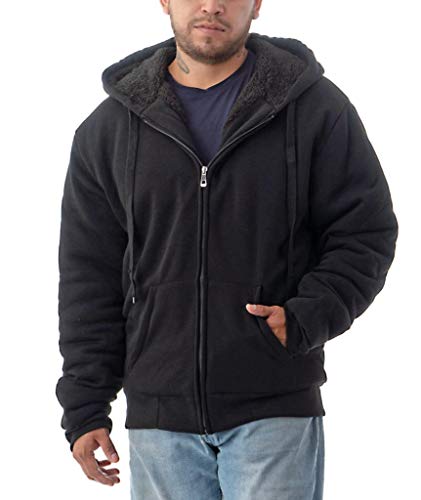 Jvini Men's Ultra Soft Sherpa Lined Hoodie - Full Zip-Up Fleece Lining Sweatshirts X-Large Black