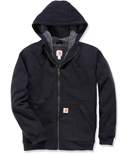 Carhartt Men's Rain Defender Rockland Sherpa Lined Hooded Sweatshirt, Black, Large