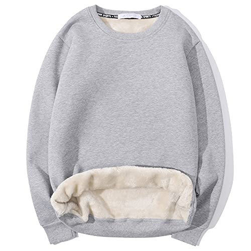 Gihuo Men's Round Neck Sherpa Lined Pullover Sweatshirt (Grey, Medium)