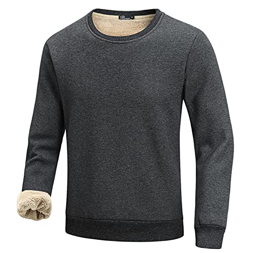 Flygo Mens Warm Sherpa Lined Fleece Crewneck Sweatshirt Pullover Loungewear Underwear Tops(Grey-L)