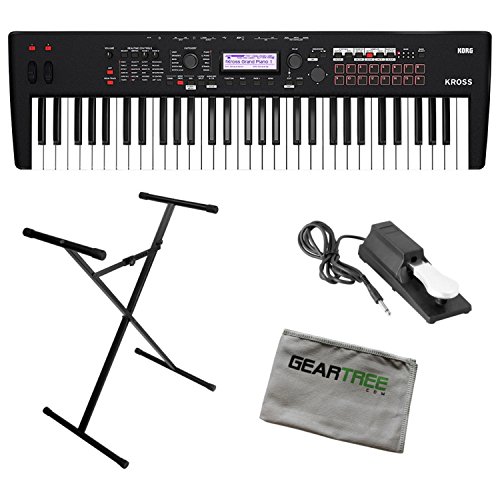 Korg KROSS261MB Synthesizer 61 Note Matte Black w/Stand, Sustain Pedal, and Gea