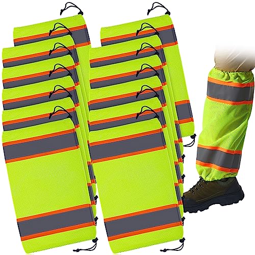 Hercicy Reflective Two Tone Mesh Leg Gaiters High Visibility Polyester Leg Gaiters (Green,12 Pcs)