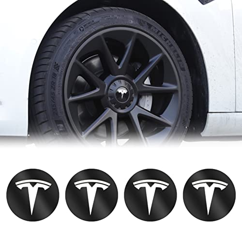 DOLKSN Tesla Model 3 Y S X Hubcap Emblem Badge Sticker Wheel Covers Hub Caps Center Cover ABS Material 4pcs 56MM 2.2''(Black White)