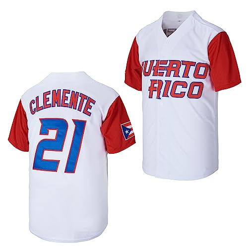 #21 Roberto Clemente Puerto Rico World Game Classic Mens Baseball Jersey Stitched Size M White