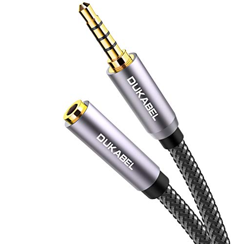 DUKABEL Top Series Long 3.5mm Extension (16 Feet / 5 Meters) TRRS 4-Pole Headphone Cable Male to Female 3.5mm Audio Cable Crystal-Nylon Braided/ 24K Gold Plated/ 99.99% 4N OFC Conductor