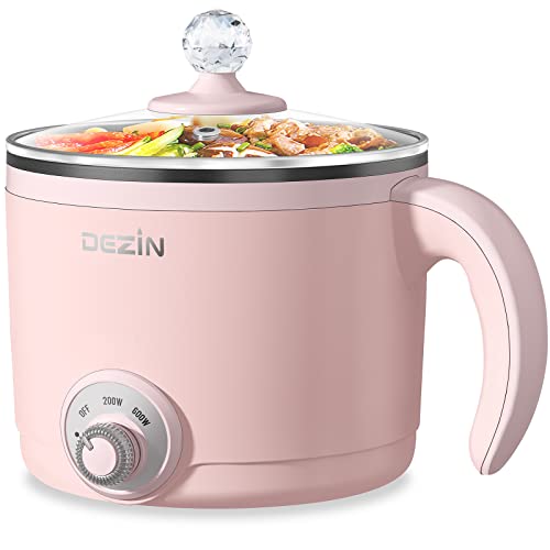 Dezin Hot Pot Electric, 1.5L Rapid Noodles Cooker, Non-Stick Electric Pot Perfect for Ramen, Egg, Pasta, Dumplings, Soup, Porridge, Oatmeal, Portable Cooking Pot with Power Adjustment