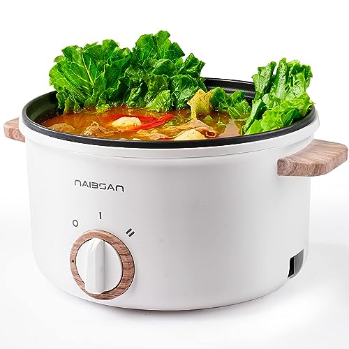 Naibson Electric Pot with Handle, 2.5L Multifunction Electric Cooker for Shabu-Shabu, Noodles, Pasta, 800W Rapid Non-Stick Frying Pan for Saut, Portable Ramen Pot for Dorm & Office
