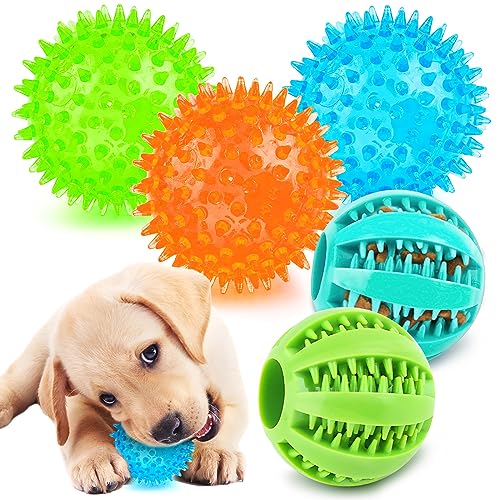 PUPTILY 2 Different Functions Interactive Balls for Dogs 2.5 Squeaky Dog Balls Toys and Puppy Teething Chew Toy Balls for Small Dogs Dog Balls for Clean Teeth and Training 5Pcs