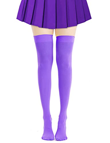 Lastclream Women Costume Thigh High Silk Stockings for Girls Over Knee Socks Cosplay Knee High Hosiery (Purple)