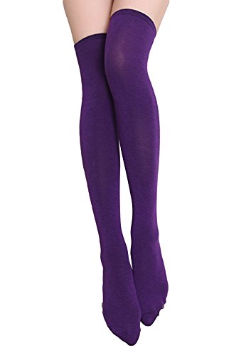 Aivtalk Women's Extra Long Opaque Striped Over Knee Thigh High Stockings Socks (Over Knee-Extra Long, Purple)