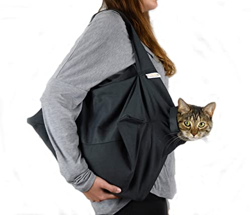 Cat-in-the-Bag Cozy Comfort Carrier - Small Charcoal Cat Bag Carrier, Cat Travel Bag, and Soft Cat Carrier for Grooming, Vet Visits, Medication Administration, Dental Care, and Nail Trimming