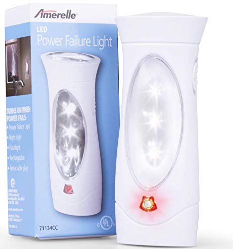 Amerelle LED Emergency Lights For Home Power Failure  Triple Function Power Failure Light and Plug In Flashlight Combo, With Rechargeable Battery  Be Snow Storm & Hurricane Ready (71134)