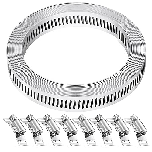 Hose Clamp, 11.5 Ft Stainless Steel Hose Clamps Assortment Kit with 8 Fasteners, DIY Large Adjustable Worm Gear Hose Clamps Set Pipe Duct Band Clamps for Automotive, Mechanical, Cut To Fit