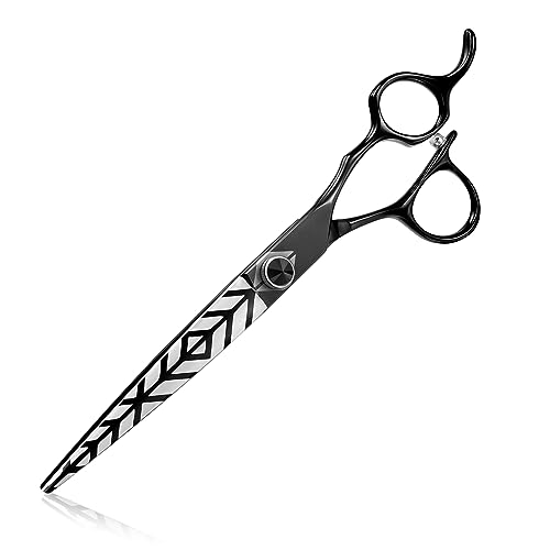 DRGSKL 7" Straight Dog Grooming Scissors Black, Japanese Stainless Steel 440C Shears with Offset Handle for Medium and Big Pets, Sharp and Sturdy Grooming Shears for Novice and Professional Groomers