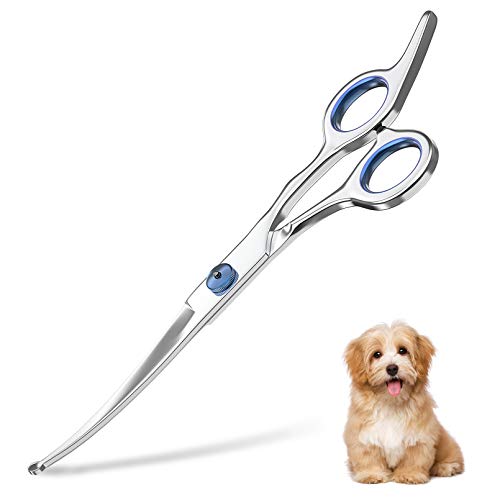 Petsvv 7.5" Curved Dog Grooming Scissors with Safety Round Tips, Light Weight Professional Pet Grooming Shears Stainless Steel for Dogs Cats Pets