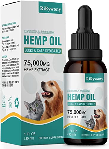 RiRywony Hemp Oil for Dogs Cats - Pure Hemp Drops for Pets Arthritis Pain Anxiety Relief Stress - Dog Herbal Supplements -Hip Joint Support Calming - Skin Health - Omega Fatty Acids - Made in USA