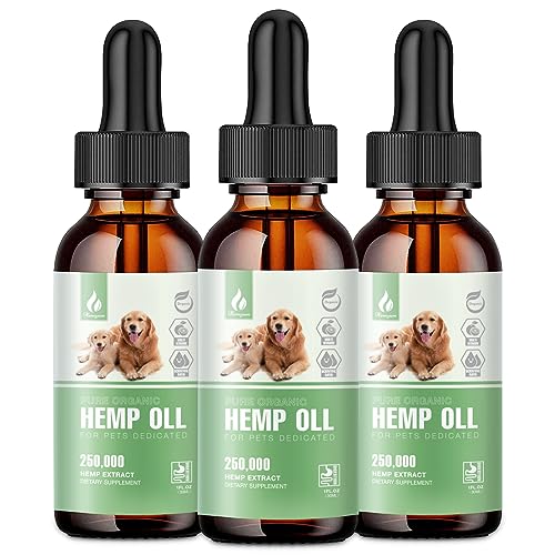 (3-Pack) Hemp Oil for Dogs and Cats, Max Strength Pets Hemp Drops - Anxiety Pain Support Pet Joint, Hip and Skin Health Supplement - Dog Cat Organic Hemp Oils, Non-GMO, Made in USA, Omega Fatty Acids