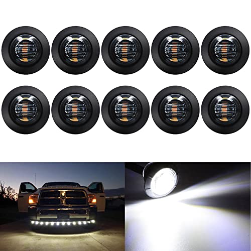 KEING 10 Pack Sealed Waterproof Mini Round 3/4 Inch White LED Marker Lights Signal Light 12V for Trailer Truck Bus Pickup Van ATV RV Lorry Caravan, 5 Years Warranty (Smoked Lens)