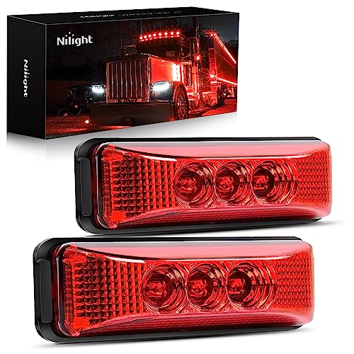 Nilight - TL-32 2PCS 3.9Inch 3 LED Truck Trailer Red Light Front Rear LED Side Marker Lights Clearance Indicator Lamp Rock Light Waterproof Sealed Surface Mounted