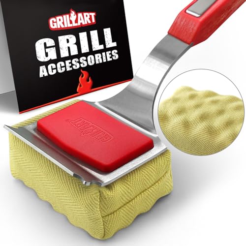 GRILLART Grill Brush Bristle Free. [Rescue-Upgraded] BBQ Replaceable Cleaning Head, Unique Seamless-Fitting Scraper Tools for Cast Iron/Stainless-Steel Grates, Safe Barbecue Grill Cleaner-Red
