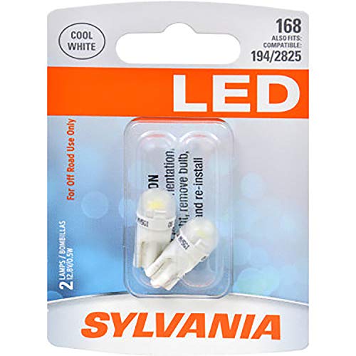 SYLVANIA - 168 T10 W5W LED White Mini Bulb - Bright LED Bulb, Ideal for Interior Lighting - Map, Dome, Cargo and License Plate (Contains 2 Bulbs)