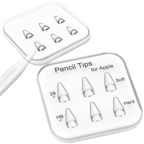 Pencil Tips for Apple Pencil 1st / 2nd Generation & Logitech Crayon - Soft and Hard, Double Layered iPad Pencil Tip, Used for 3 Years - 6 Pack