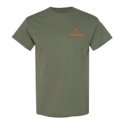 Browning Men's Standard Buckmark Graphic T-Shirt, Outdoors Short Sleeve, Crafted Hunt (Heather Military Green)