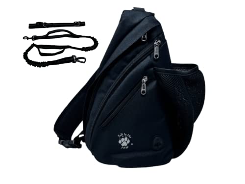 Talk to the Paw Dog Walking Bag - Training Treat Pouch - Poop Bag Dispenser - Dog Treat Bag with Hands Free Leash (Black)