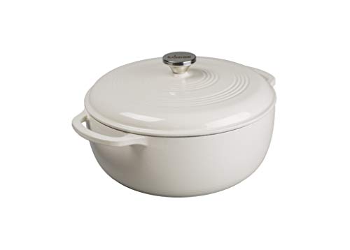 Lodge 7.5 Quart Enameled Cast Iron Dutch Oven with Lid  Dual Handles  Oven Safe up to 500 F or on Stovetop - Use to Marinate, Cook, Bake, Refrigerate and Serve  Oyster White