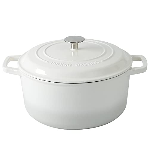 EDGING CASTING 7.5-Quart Cast Iron Dutch Oven Enameled Round Dutch Ovens With Lid, Dual Handle, Bread Oven, White