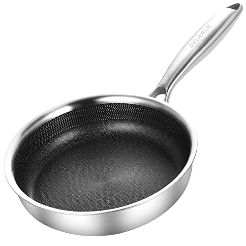 DELARLO Whole body Tri-Ply Stainless Steel 7.8 inch Honeycomb Frying Pan, Oven safe induction skillet, Suitable for All Stove (Detachable Handle)
