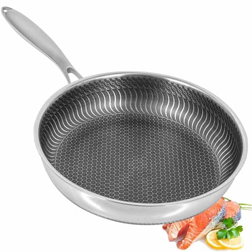 AUDANNE Stainless Steel Frying Pan, 10 inch Large Honeycomb Skillet with Handle - Induction Cooking Fry Pans, Black 10"