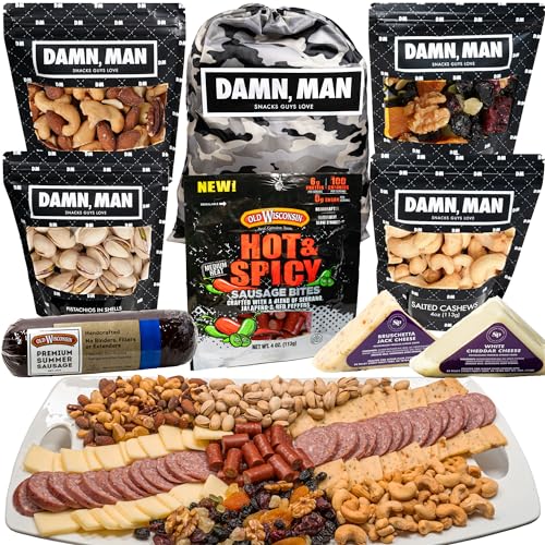 Ultimate Food Gifts for Men - Over 2 lbs of Cheese, Sausage, Jerky, Mixed Nuts, Great Womens, Mens Gift for Birthday, Care Package, Unique Charcuterie Meat and Cheese Food Gift Box