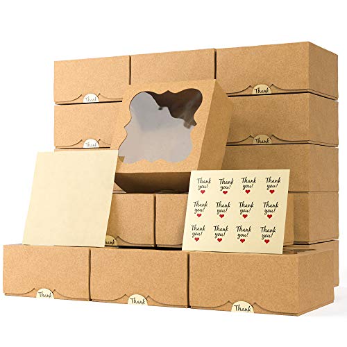 Leafiew 20 Pack 6x6x3 Bakery Boxes with Window  Small Cookie Boxes for Gift Giving  Treat Boxes for Small Cake, Pastry, Strawberries, Dessert, Candy, Charcuterie, Baked Goods and Food (Brown)