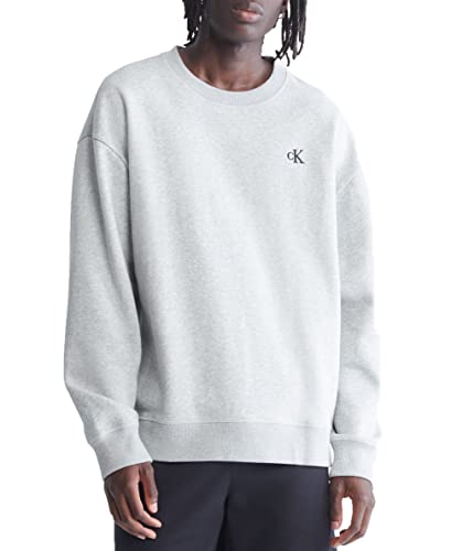 Calvin Klein Men's Relaxed Fit Monogram Logo Fleece Sweatshirt, Heroic Grey Heather, XX-Large