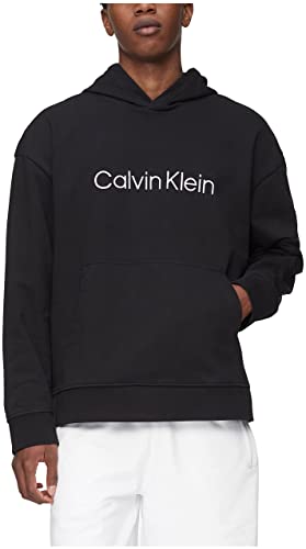 Calvin Klein Men's Relaxed Fit Logo French Terry Hoodie, Black Beauty, Large