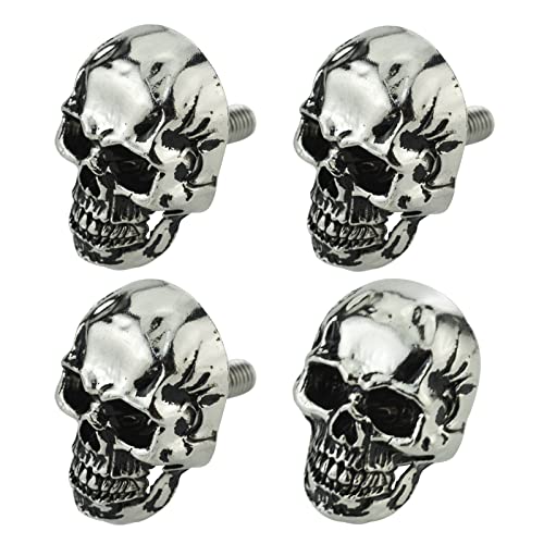 Arenbel Skull Motorcycle License Plate Frame Fasteners Car Tag Screw Bolts Kit Fit Vehicles Motorcycle Trucks SUV,4Pcs Silver