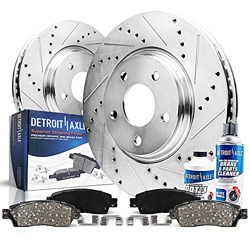 Detroit Axle - Front Brake Kit for Chevy GMC Equinox Impala Terrain Malibu Limited Buick Allure LaCrosse Regal 9-5 Drilled & Slotted Brake Rotors Ceramic Brakes Pads Replacement : 12.64" inch Rotor