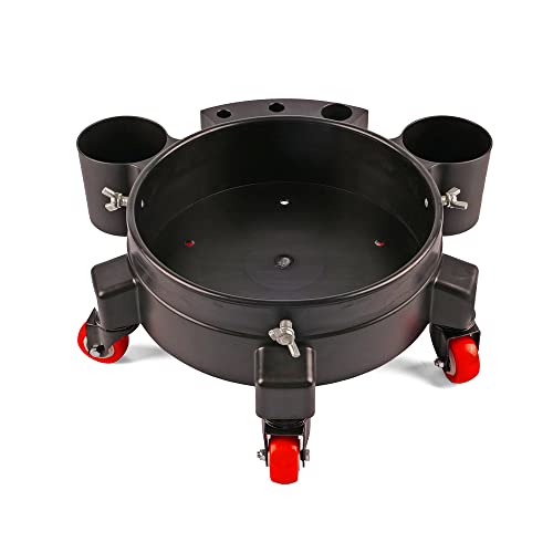 Maxshine Rolling Bucket Dolly (Black)  Heavy Duty Rolling Dolly for Car Wash with 5 Wheels, 2 Locking casters, Slots for car Cleaning compounds, and Detailing Brushes, Great car wash Caddy for You.