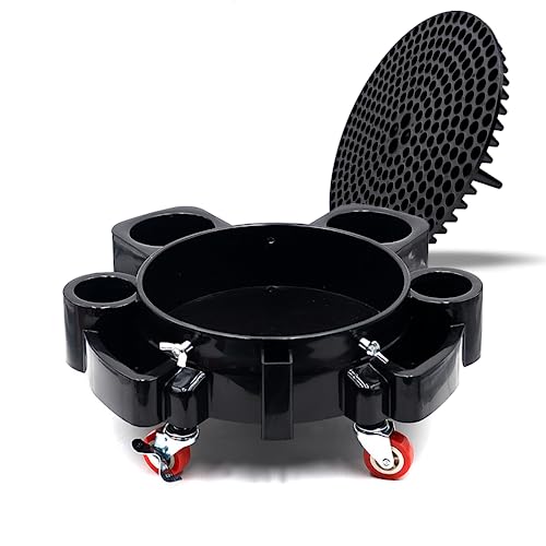 Bucket Dolly with Grit Trap,5 Gallon Rolling Bucket Dolly with 5 Rolling Swivel Casters,Removable Bucket Dolly for Car Wash Professional Detailing for Car Washing Detailing Smoother Maneuvering