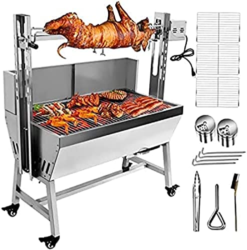 ZZZZS BBQ Rotisserie Grill Roaster Charcoal Roast Machine 132LBS Charcoal Bearing Lamb Spit Roaster Hog Roasting Machine for Outdoor Picnic Camping Height-Adjustable,with Baffle