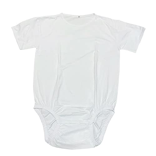 KLANNIZEROE Classic Solid Bodysuit Snap Crotch Pajamas ABDL Diaper Onesie (l, White)