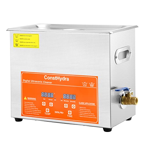 ConstHydra Professional Ultrasonic Cleaner with Digital Timer and Heater, 304 Stainless Steel 180W 1.6Gal/6L Jewelry Ultrasonic Cleaner for Glasses, Denture, Various Parts, FCC/CE/RoHS Certified