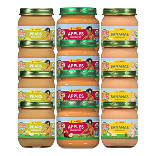 Earth's Best Organic Baby Food Jars, Stage 1 Fruit Puree for Babies 4 Months and Older, Variety Pack, 4 oz Resealable Glass Jar (Pack of 12)