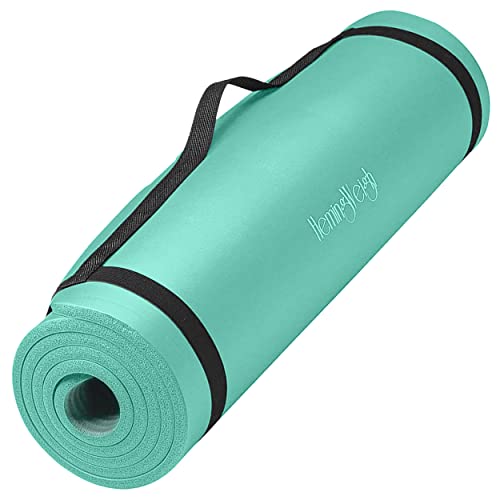 HemingWeigh Extra Thick Yoga Mat for Women and Men With Strap, 72x23 in Large Non-slip Exercise Mat for Home Workout Outdoor Training Pilates Stretching, Fitness Pad Cushions Knees and Back, 1/2 Inch, Teal