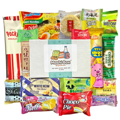 Mashi Box Asian Mystery Mini Snack Box - 18 Items - Includes 1 Full Sized Item with Snack Variety from Japan, Korea, China, Vietnam, Indonesia, etc