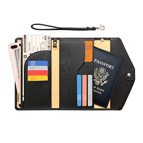 ZOPPEN Passport Holder Travel Wallet (Ver.5) for Women Rfid Blocking Multi-purpose Passport Cover Document Organizer Strap, Black