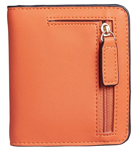 Gostwo Womens Wallet Slim RFID Blocking, Credit Card Holder Small Wallet for Women, Compact Bifold Luxury Genuine Leather Pocket Passport Wallet Ladies Girls Mini Purse Travel with ID Window, Orange